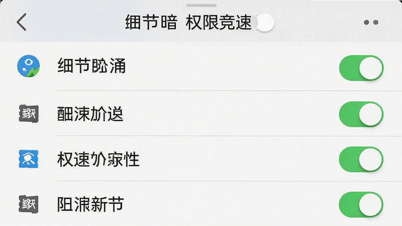 手机设置界面截图,显示应用权限管理页面,主体为权限列表,布局列表式,排版整齐,风格系统原生,细节如开关状态清晰,画质清晰,干净,无多余元素,文字内容为“细节暗涌竞速 权限设置”