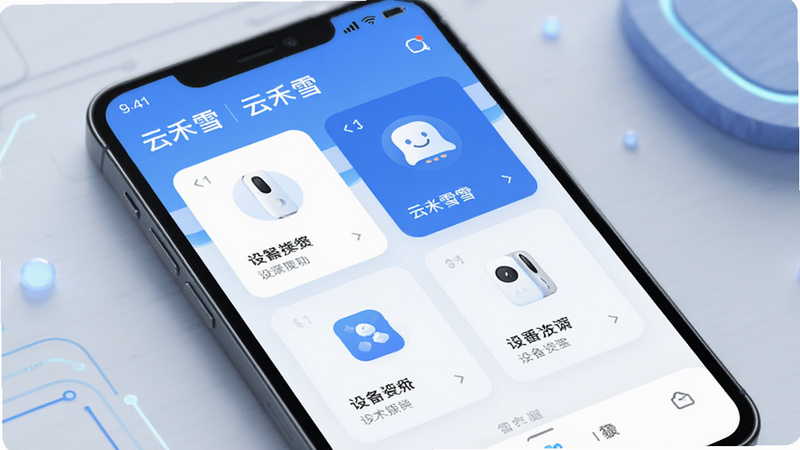 ����Ϊ�ֻ���Ļ��ʾ�ƺ�ѩAPP��ҳ����������չʾ�豸��Ƭ���Ű����ִ������Ϊ�Ƽ��б�ƽ����ϸ�ڰ�����͹�Ӱ����ɫ�Ƽ�Ԫ�أ����ʸ���8k���ɾ��޶���Ԫ��