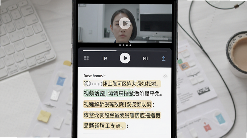 主体为手机界面展示视频解析播放器和文字解析区域,布局上下分栏,排版舒适,风格专业教育,细节包含播放按钮和关键知识点高亮显示,画质细腻,干净,无多余元素