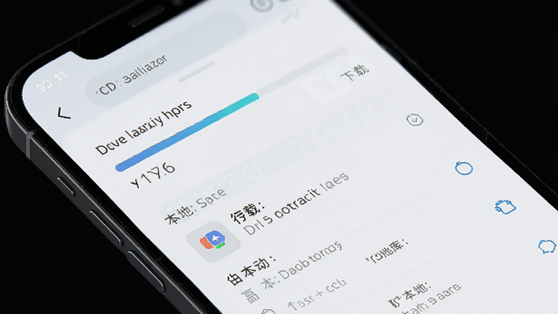 主体为手机界面展示离线下载进度条和本地题库列表,布局简洁,排版清晰,风格科技感,细节包含下载速度显示和本地存储标识,画质高清,干净,无多余元素