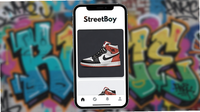 一张展示StreetBoy应用界面的手机屏幕特写,主体是应用首页,顶部显示
