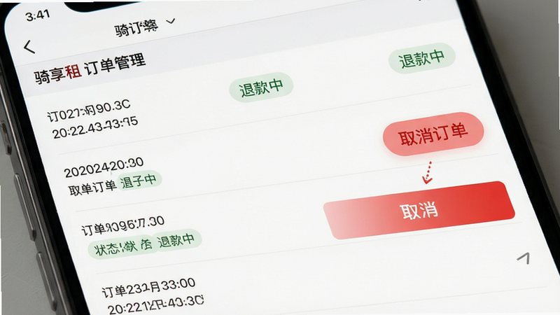 ���壺������App��������ҳ�棬��ʾȡ��������ť���˿�����˵�������֣��б�ʽ������¼��������ʾ��ȡ����ѡ��Ű棺�����׶�������ָ����ȷ����񣺼��ʵ�ã��ص�ͻ����ϸ�ڣ�������š�ʱ�����״̬��ǩ����ɫ��ȡ������ť�����ʣ�8K���ɾ����޶���Ԫ�أ����ּ�������