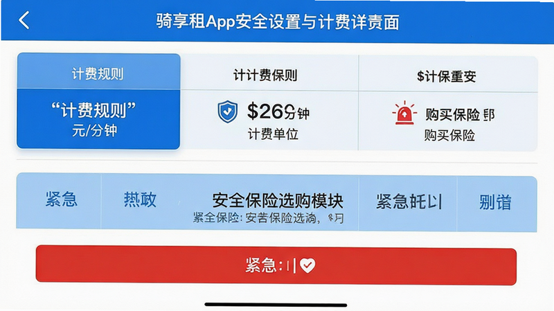 ���壺������App��ȫ������Ʒ�����ҳ���ͼ�����֣��Ϸ�չʾ�Ʒѹ�������·�Ϊ��ȫ����ѡ��ģ���������ť���Ű棺�ֿ��������ص����ݸ�����ʾ�����רҵ�Ͻ���������ɫ��ϸ�ڣ��Ʒѵ�λ��Ԫ/���ӡ�������ͼ�ꡢ�������к�ɫ��ť�����ɼ������ʣ����壬�ɾ����޶���Ԫ�أ����ּ�������