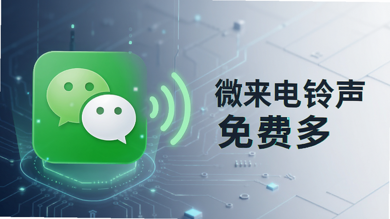 微信绿色图标与手机铃声波纹结合的概念图,旁边标注“微来电铃声免费多”,现代科技感布局,简洁明了,高清晰度
