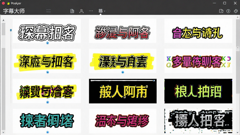 “字幕大师”软件的字幕样式选择界面,展示多种彩色字幕预览效果,包括白色描边、黄色高亮、黑色背景框等,界面布局整齐,色彩鲜明,体现多样化的设计选项,高清细节,干净背景