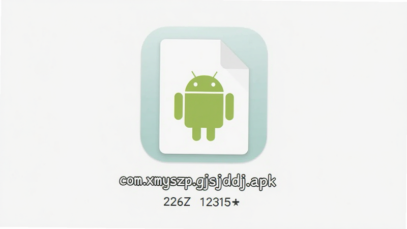 主体为手机文件管理器界面,显示一个名为“com.xmyszp.gjsjddj.apk”的文件图标,布局简洁,背景为浅色,排版居中,风格为扁平化设计,细节展示文件图标上的安卓机器人标志与文件大小信息,画质清晰,干净,无多余元素
