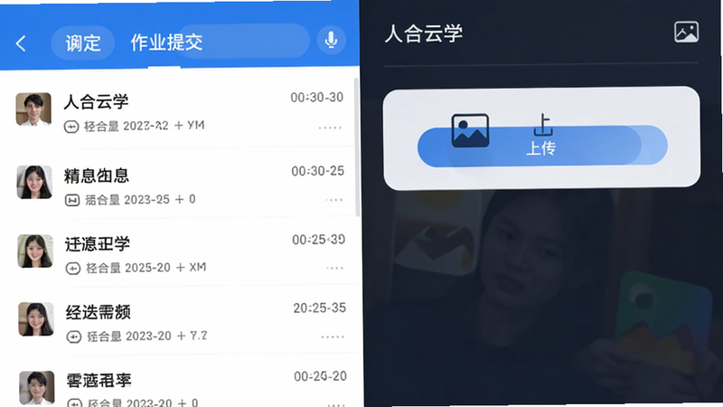 ���˺���ѧ��APP����������ҵ�ύ���棬�������Ϊ��Ϣ�б����Ҳ�Ϊ������壬����ͼƬ�ϴ���ť���Ű�������򣬷�������Լ��ϸ�ڰ����Ѷ������ʱ��������ʸ߱��棬�ɾ����޶���Ԫ��