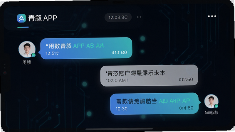主体为青叙APP对话界面,布局为左对齐用户消息与右对齐AI回复,排版流畅自然,风格为现代简约科技风,细节包括消息气泡渐变与时间戳显示,画质锐利,干净,无多余元素
