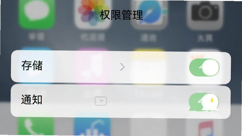 手机设置界面截图,显示“权限管理”选项,高亮显示“存储”与“通知”权限,背景模糊处理,突出操作重点,清晰可读,UI风格统一