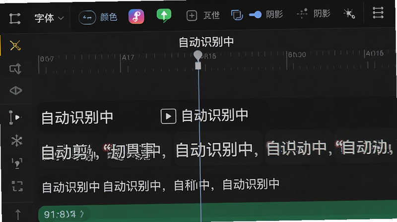 ��Ŀ����APP����Ļ�༭���棬ʱ��������ʾ��һ���а�ɫ��Ļ���Ϸ������塢��ɫ����Ӱ����ʽ����ѡ�����Ϊ��ɫģʽ�������࣬ϸ�ڷḻ��������Ⱦ������